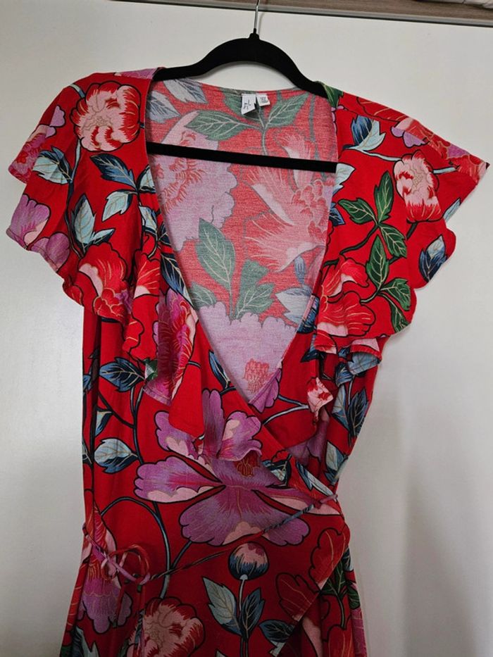 Robe longue portefeuille fleurie rouge & Other Stories - photo numéro 4