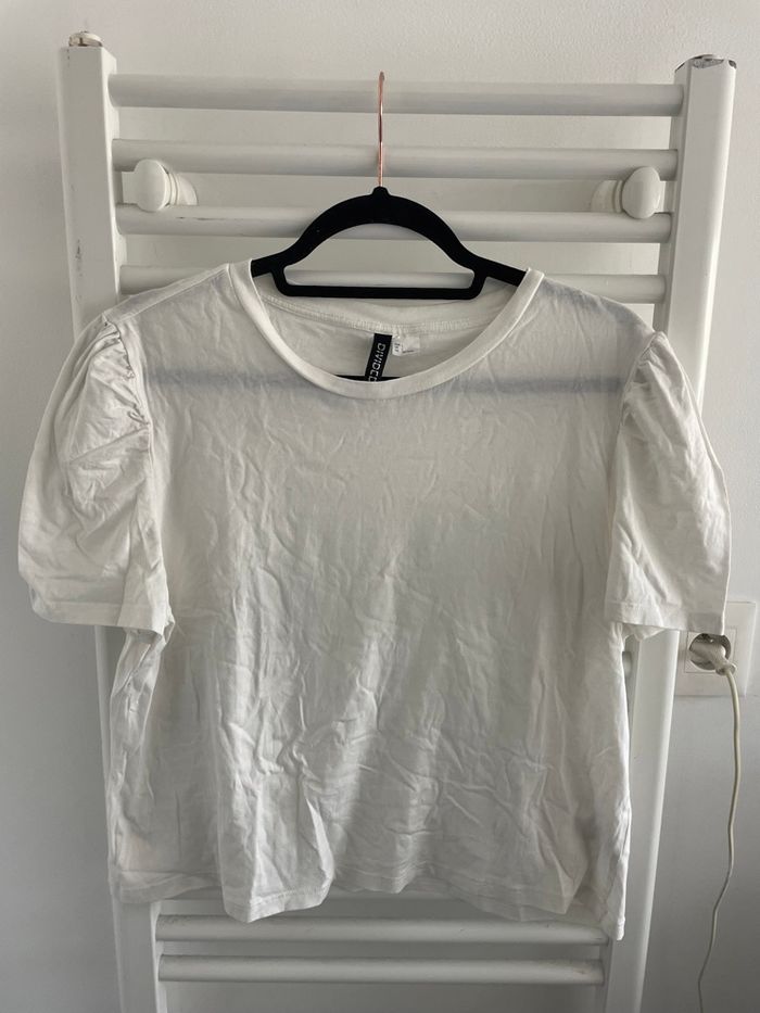 T-shirt blanc manche ballon - H&M - taille L