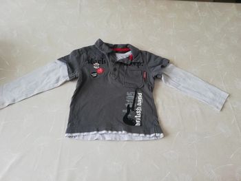 Polo manches longues gris/blanc 5 ans