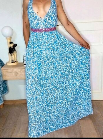 Robe fluide fleurie très longue - Dos nu - Bérénice - 34 - Comme Neuve