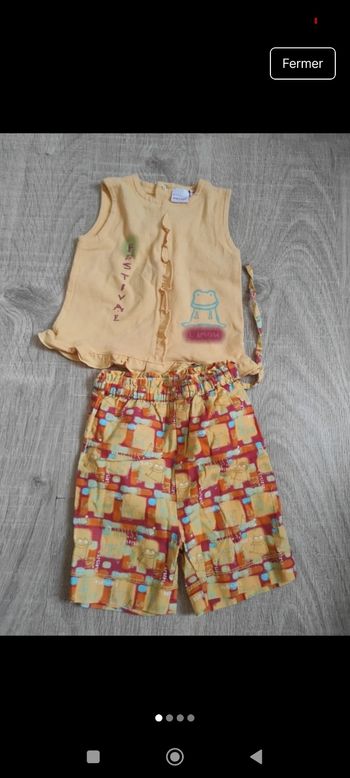 Lot ensemble short et débardeur fille 12 mois jaune et orange