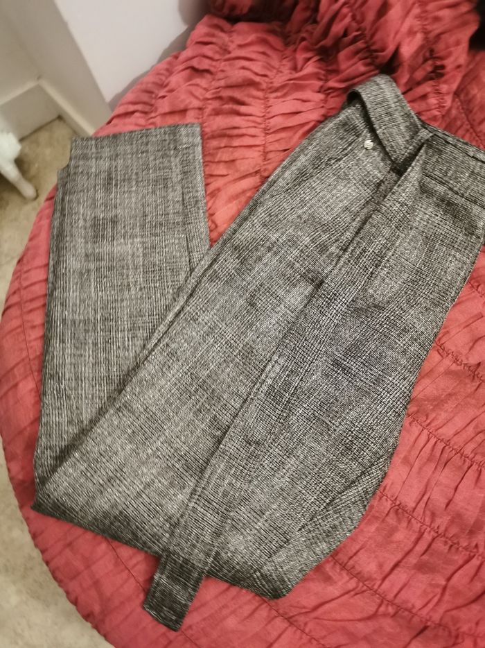 Pantalon habillé beige gris et argenté brillant - photo numéro 4