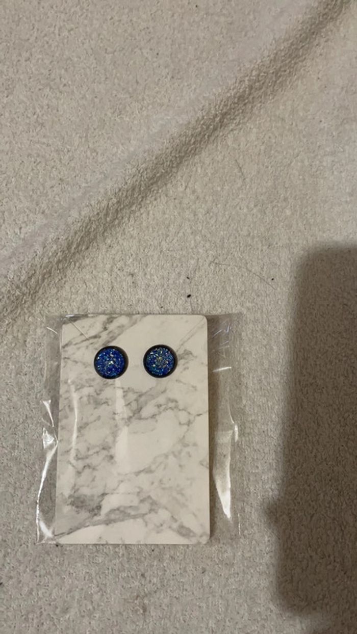Boucles d’oreilles noir bleu en acier inoxydable - photo numéro 2