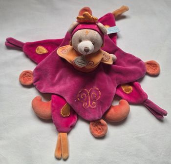 Doudou et compagnie plat ours princesse indidous fushia / orange