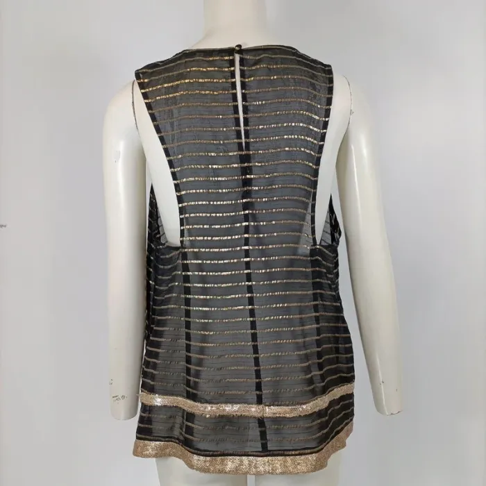 Top Transparent Noir et Dorée Sequin rayé or soie haut élégant fêtes, cérémonies taille 42-44 A208 - photo numéro 5