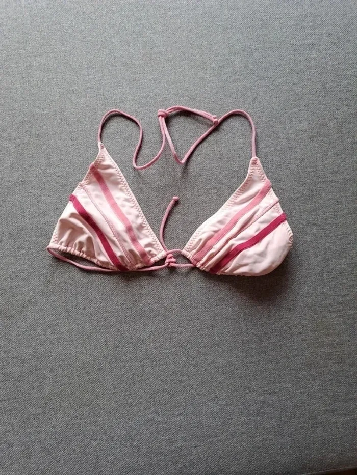 Maillot de bain / bikini rose rayé en L - photo numéro 4