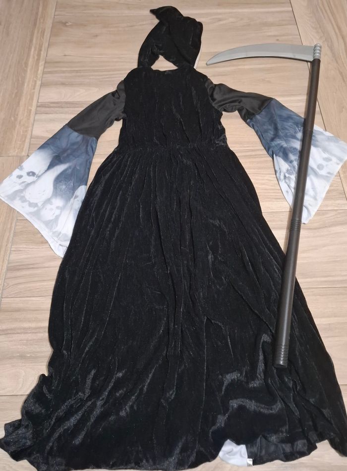 Déguisement fille enfant fête Halloween maléfique peur squelette faucheuse noir - photo numéro 2