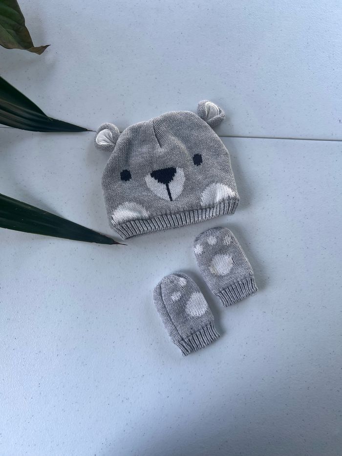 Lot bonnet gant ours hiver impidimpi taille 0/3 mois