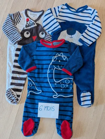 Lot de 3 pyjamas velours Du Pareil au Même - Taille : 6 mois