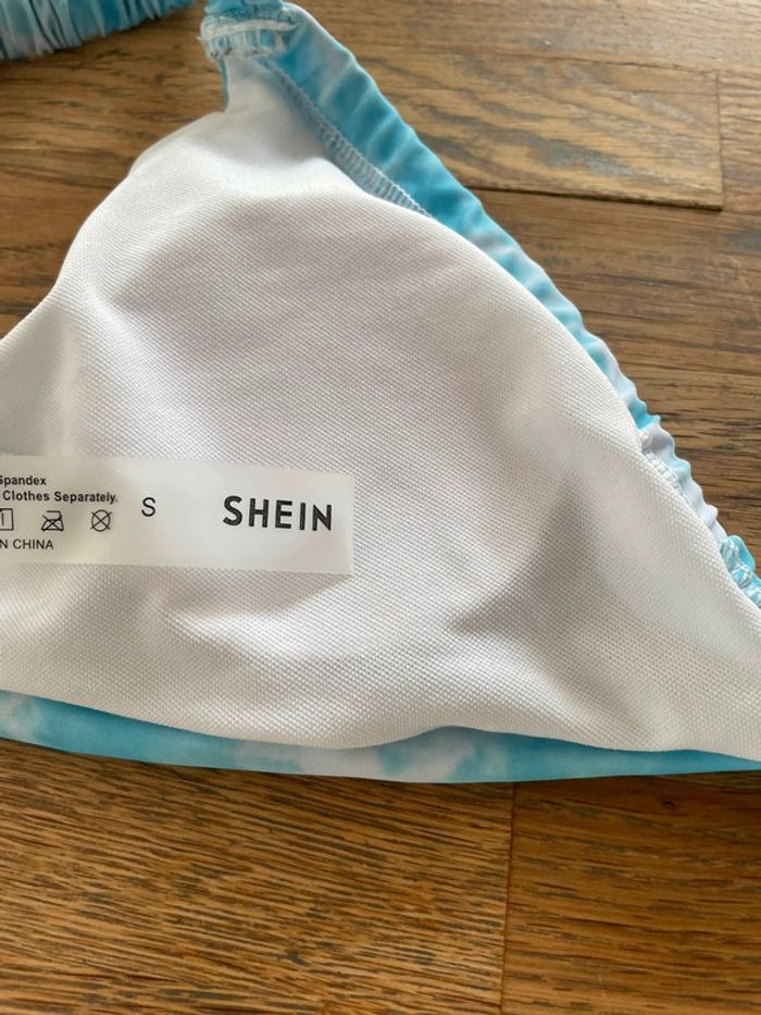 Maillot de bain neuf shein taille 36 s bleu ciel blanc tanga - photo numéro 11