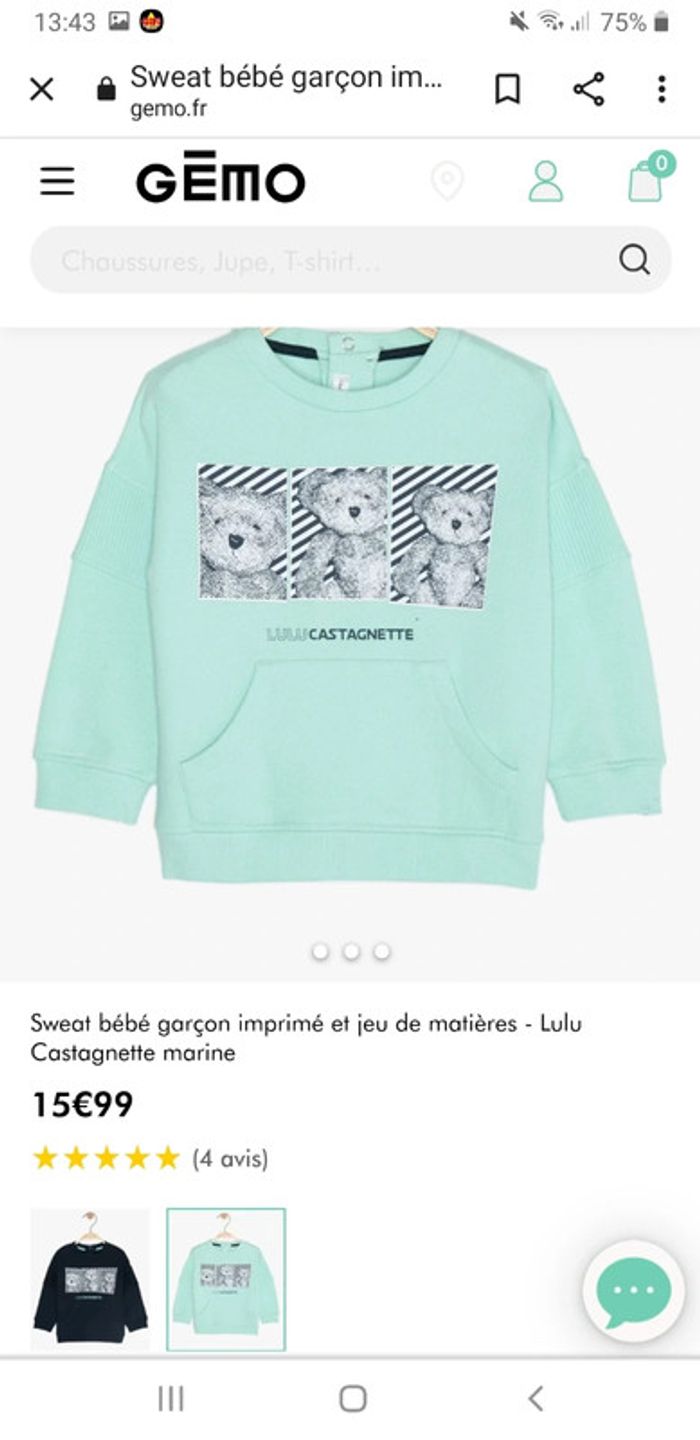 Sweat bebe garçon lulu Castagnette 6 mois - photo numéro 2