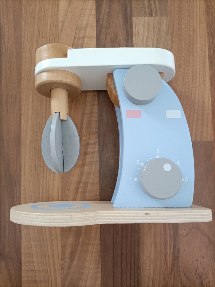 Jouet cuisine batteur bois bleu ciel blanc - photo numéro 5