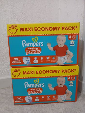 Lot de 2 carton Pampers taille 4 pants MAXI pack, soit 188 couches culottes (pants)Neuf