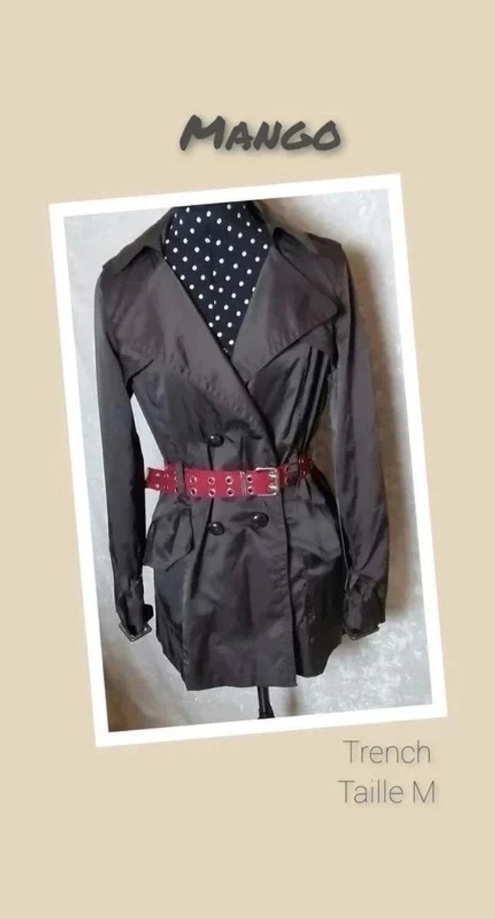Trench noir ceinture rouge Mango Suit