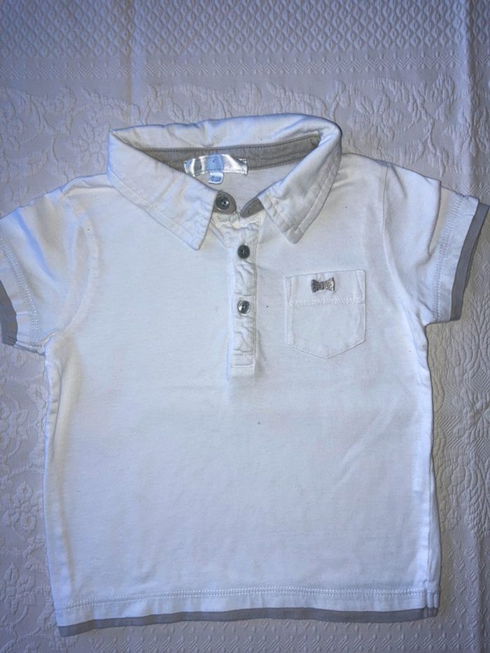 Polo blanc bordé gris 3 ans Mes Petits Cailloux