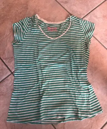 t-shirt col V à rayures turquoise kiabi taille S