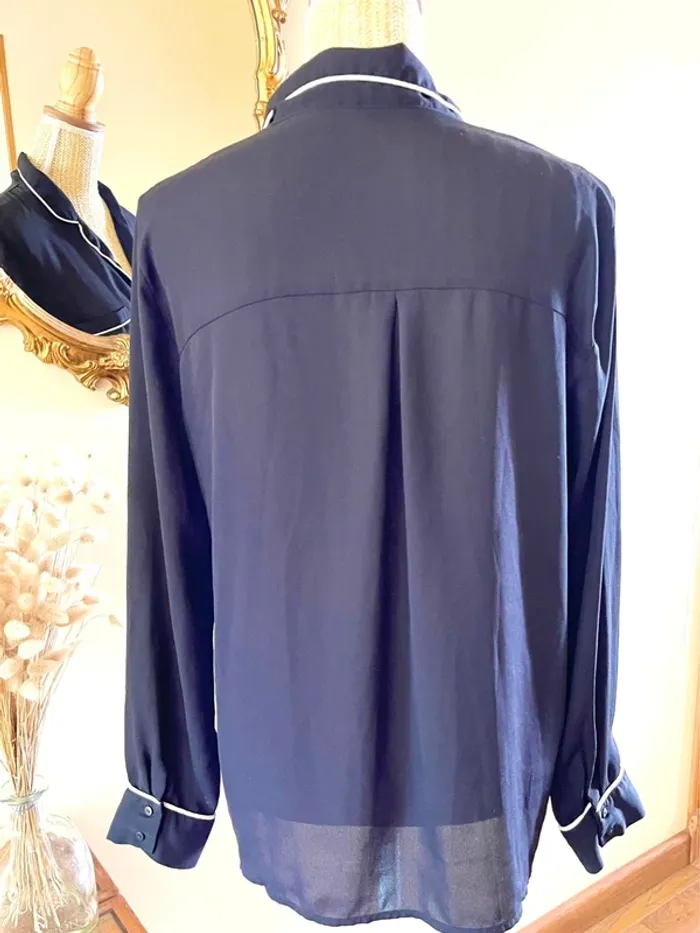 Sublime blouse chemise à boutonnage et col manche longue noir à liseré blanc fluide Zara taille L - photo numéro 12