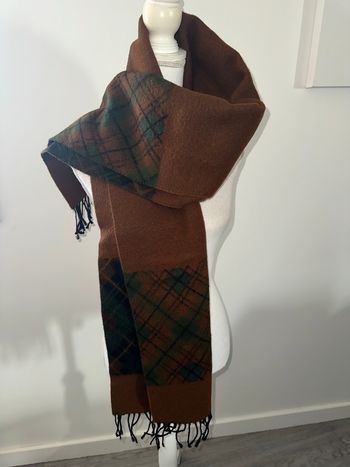 Écharpe châle en laine à carreaux tartan marron et vert Vintage