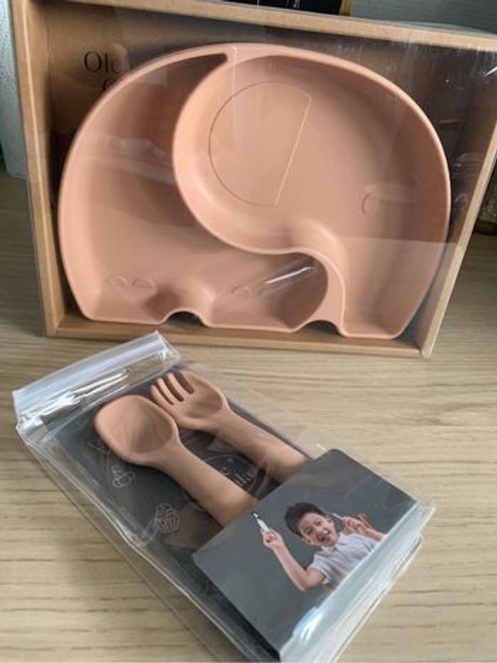 Coffret repas en silicone bébé rose Olele Olala