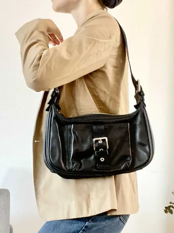Sac Vintage Baguette Longchamp Noir Effet Ceinture - Comme Neuf