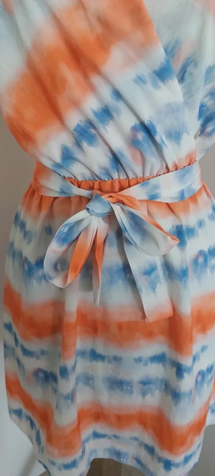 Robe porte-feuille tie-dye orange et bleu, neuve, taille unique - photo numéro 2