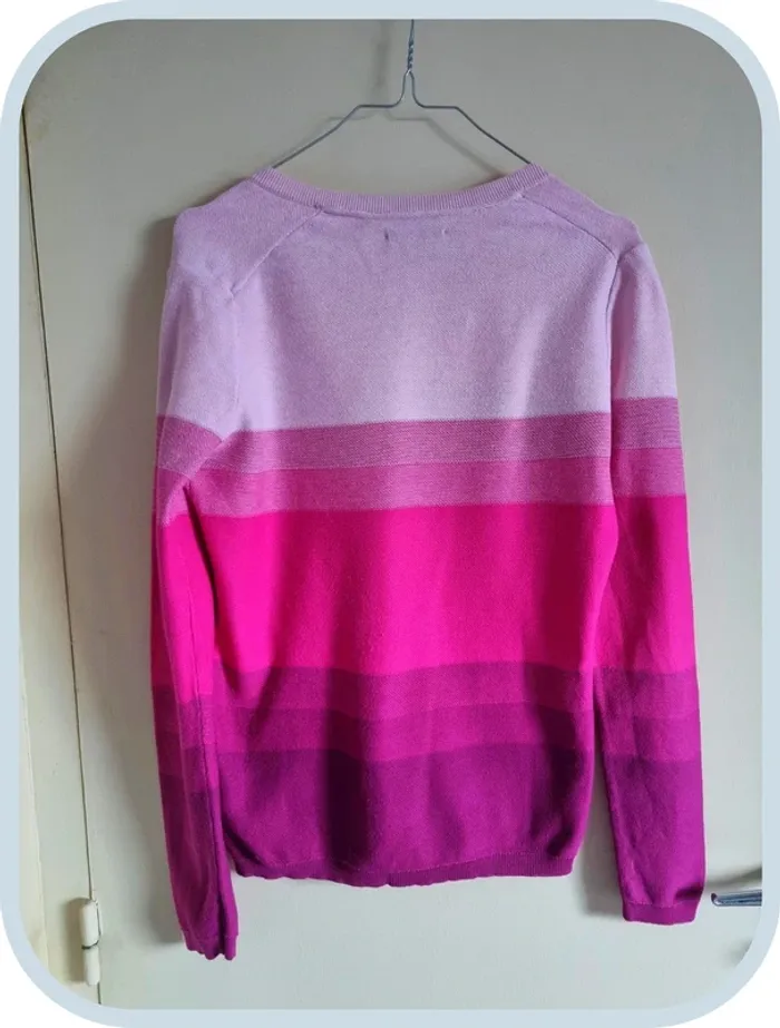 Pull leger over coll V Tommy Hilfiger Femme à rayures rose Taille s - photo numéro 4