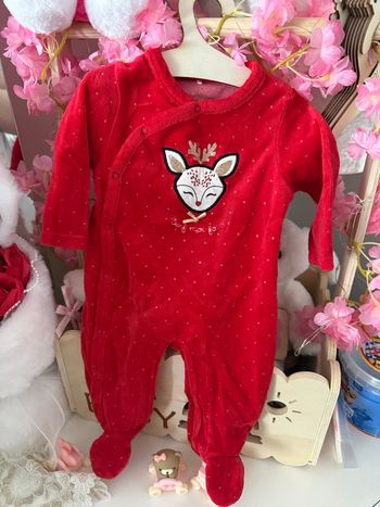 Dors-bien en velours avec patch brodé cerf et imprimé pois pour bébé fille