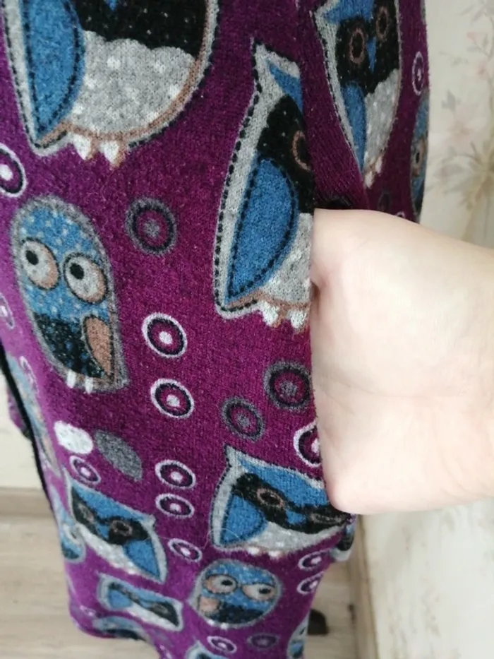 Robe violette à manches courtes motifs hiboux avec col poches et boutons / purple jam / (M) - photo numéro 5