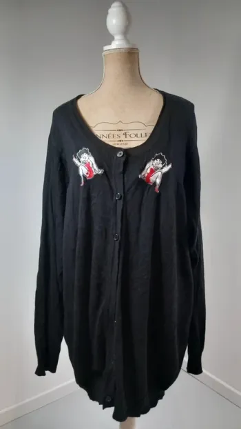  Gilet Noir Betty Boop - Broderies - T. 56/58 Oversize