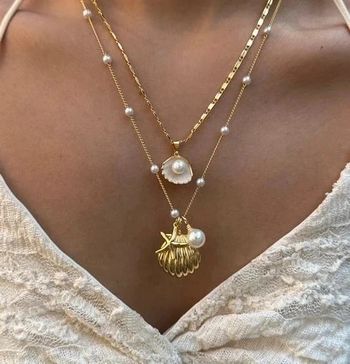 Collier coquillage doré perle nacrée – acier inoxydable