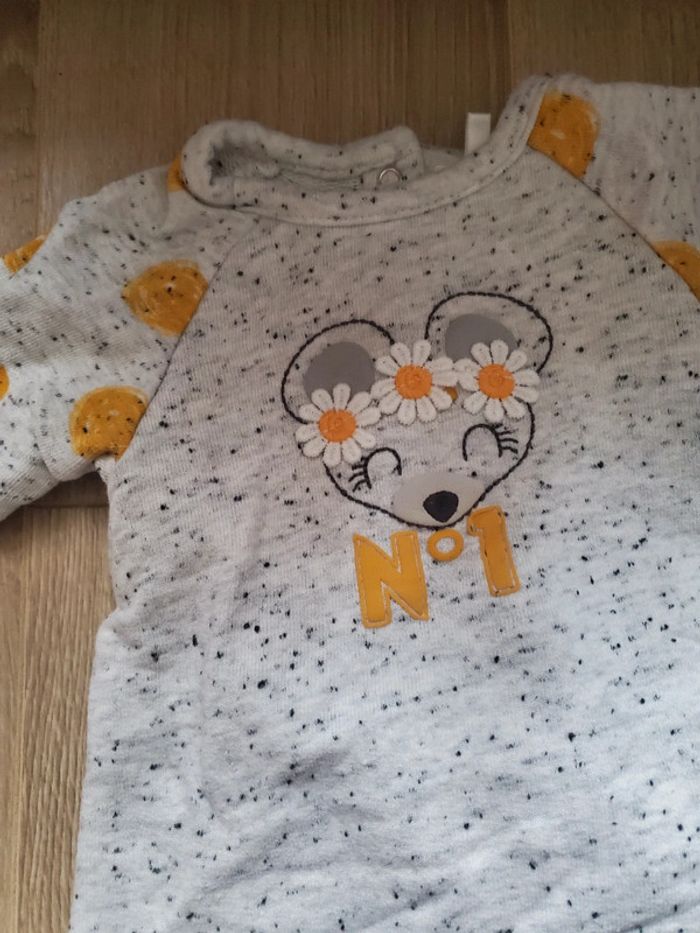 🌴 Ensemble fille pull et pantalon gris jaune 3 mois - photo numéro 2