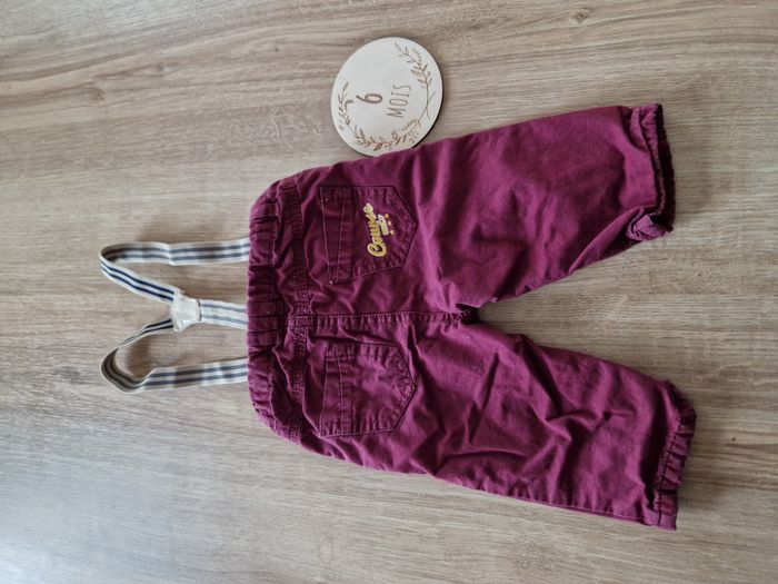 Pantalon Rouge Prune / Lie de Vin avec Bretelles Rayées Tissaia - 6 mois - photo numéro 4