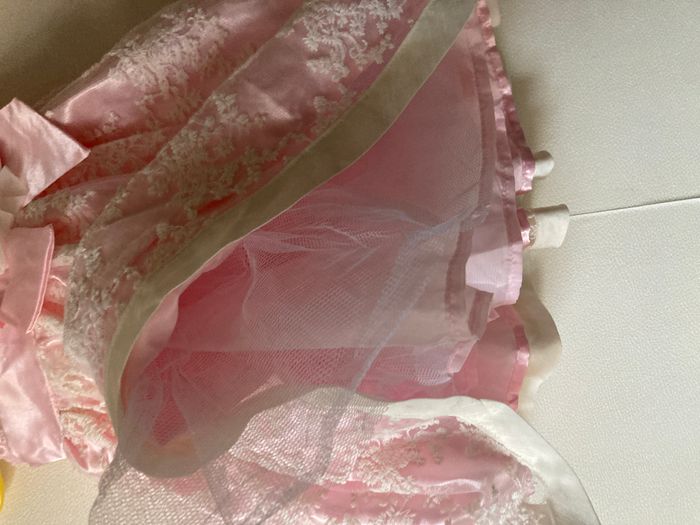 robe cérémonie rose avec tulle brodé et noeuds bébé 18 mois - photo numéro 5