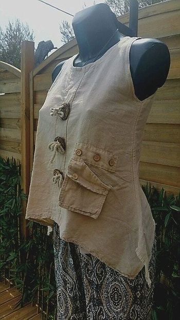 Tout coton blouse asymétrique gros boutons bois