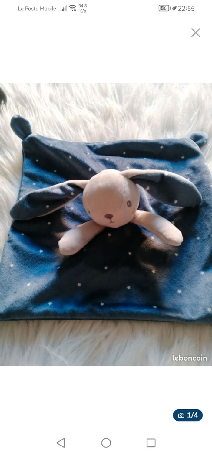 Doudou plat tête de lapin simba toys, bleu
