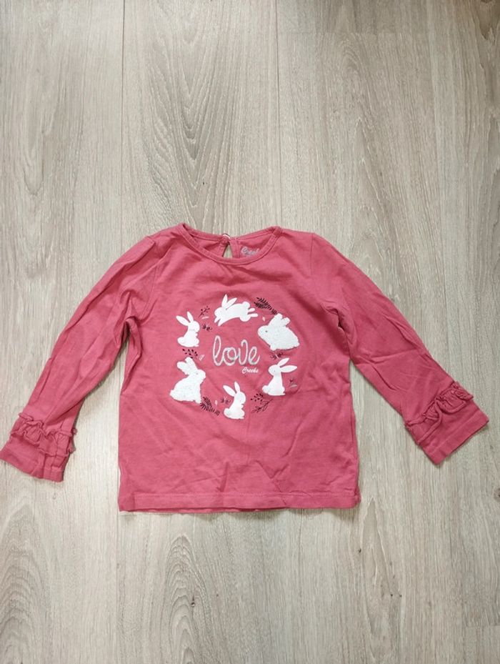 T-shirt mignon Creeks rose lapin manches longues fille 24 mois