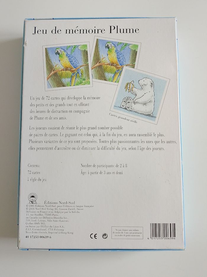 Jeu de mémoire plume éditions nord sud complet - photo numéro 2