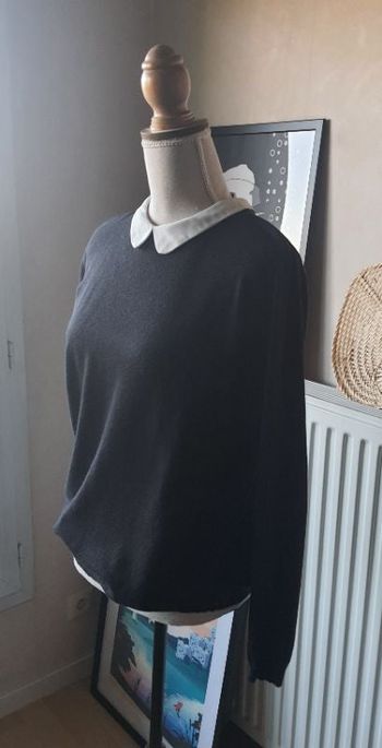 Pull Kiabi, noir/col blanc, taille: XL