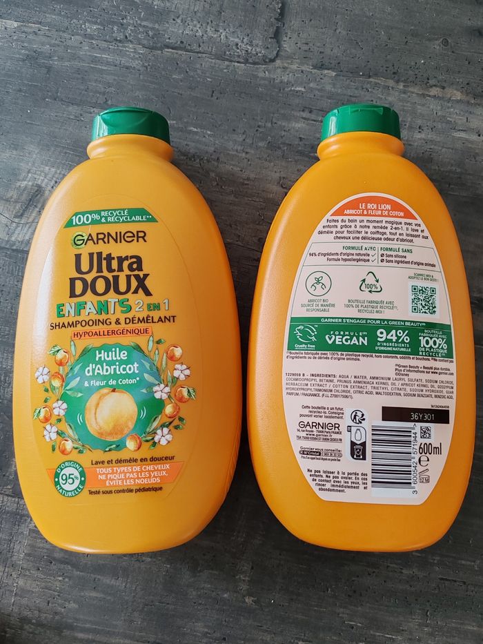 Lot 2 shampooings enfants démêlant ultra doux