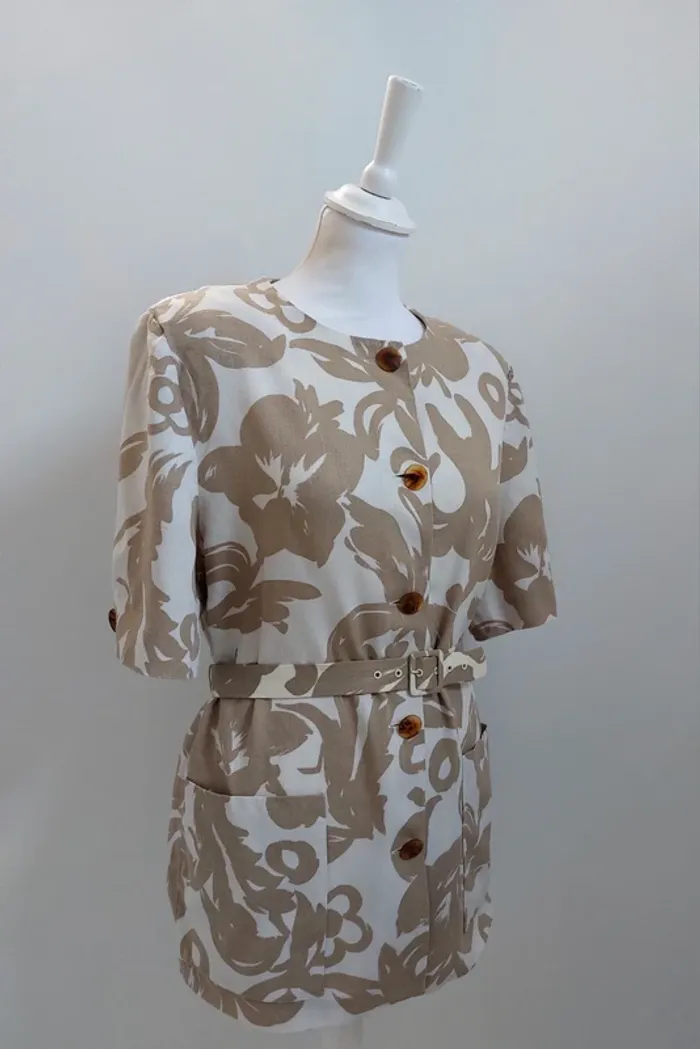 Veste chemise avec ceinture en lin à motifs 40 - photo numéro 2