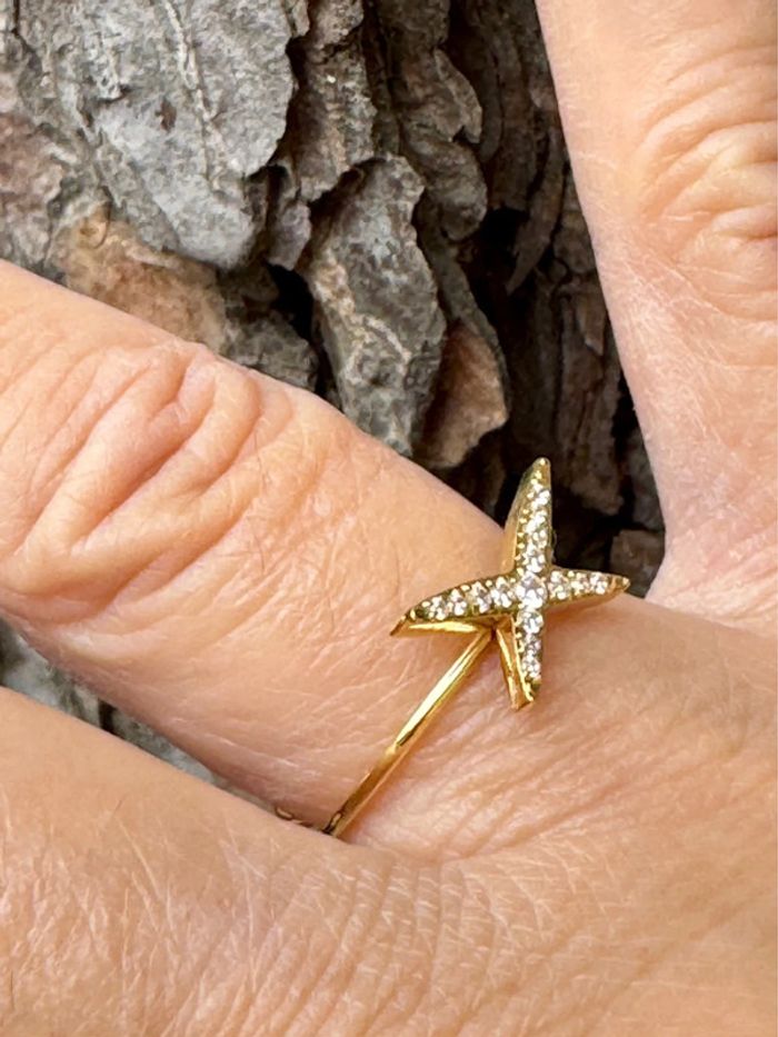 Bague réglable acier inoxydable or lien croisés cristaux - photo numéro 5