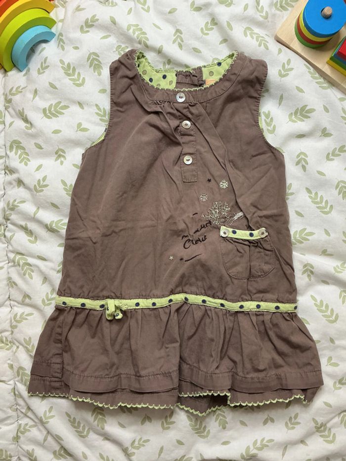 robe sans manches beige foncé et vert baby wapi 18 mois - photo numéro 3