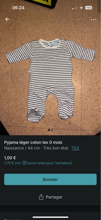 Pyjama coton léger 0 mois