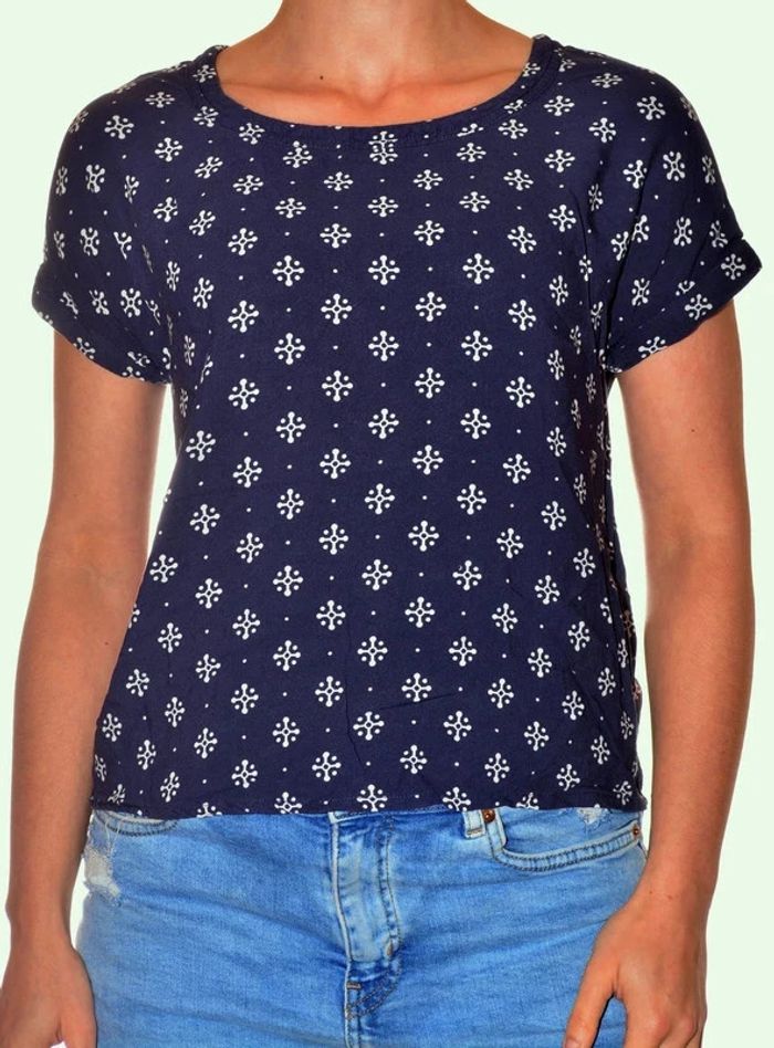 tshirt coupe basique bleu marine motif blanc col rond taille 34