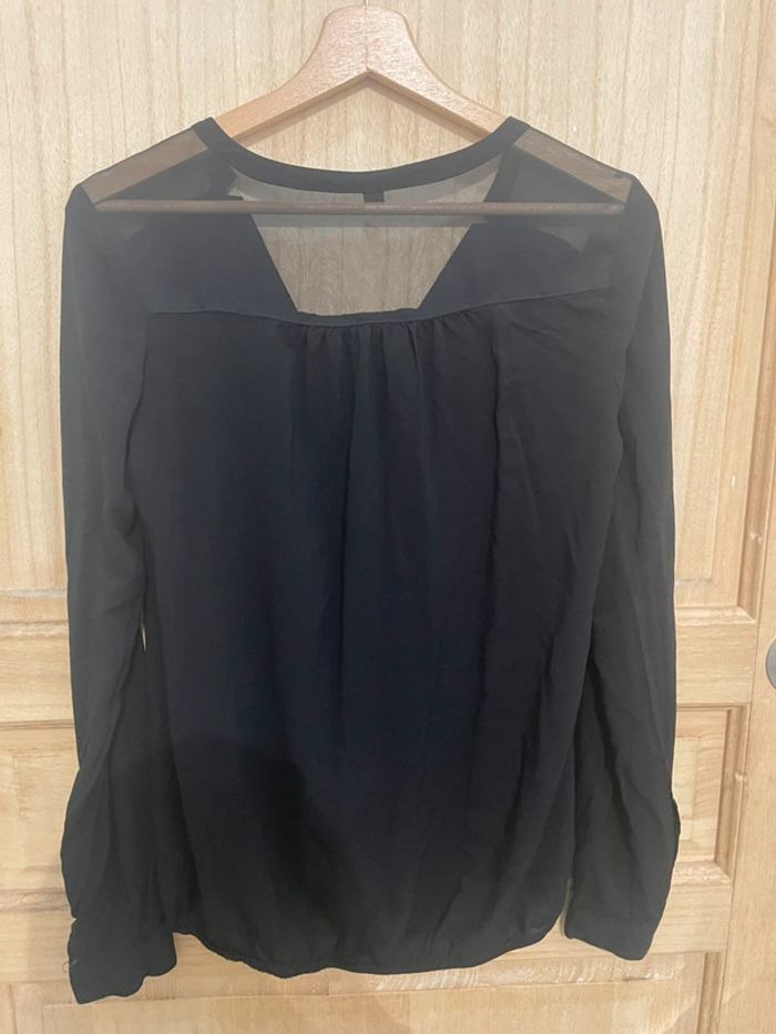 Blouse noire uni manches longues dentelle taille S - photo numéro 9