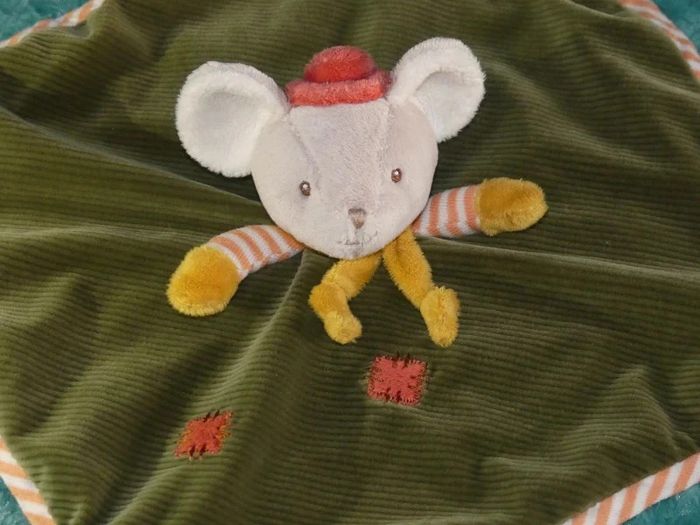 Doudou plat souris vert orange jaune Bukowski🐭tbe - photo numéro 2