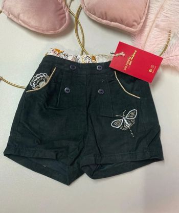 Short bébé fille - velours noir brodé - neuf - Dpam