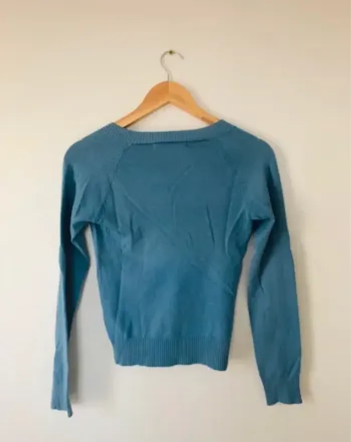 Pull bleu femme S 36 col v petit tricot Zara trafaluc - photo numéro 10