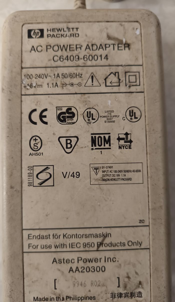 Alimentation Original chargeur HP C6409-60014 18V 1,1A pour HP PSC et Deskjet - photo numéro 2
