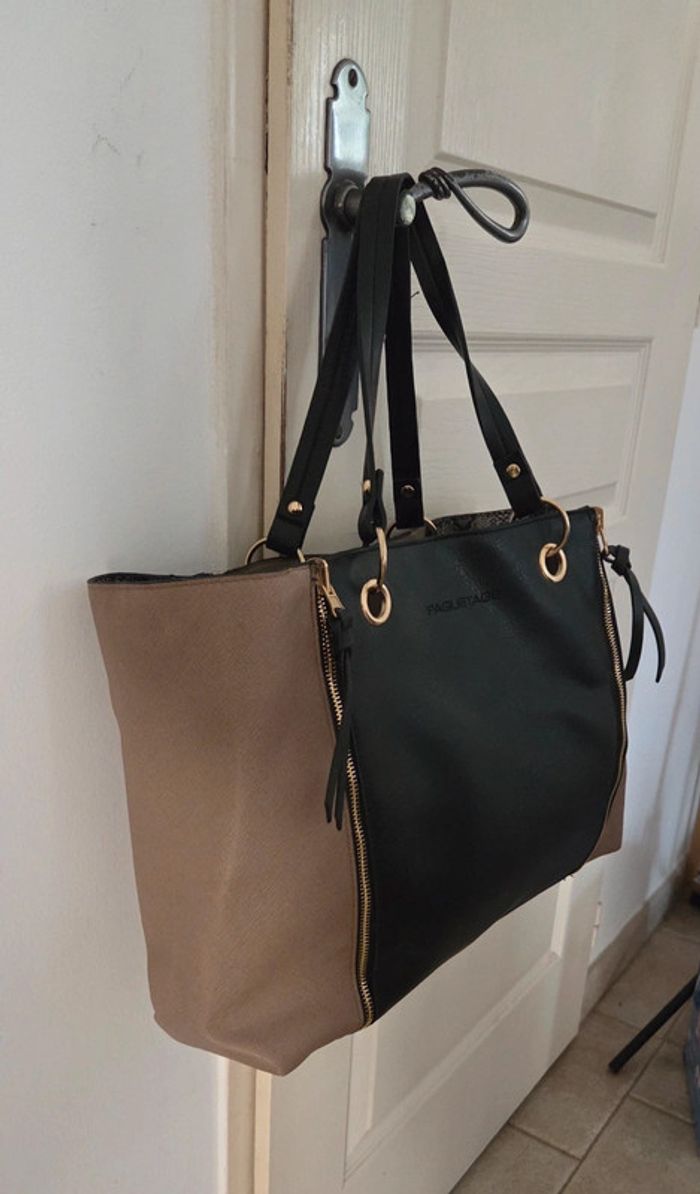 Sac à main main Paquetage noir et marron beige - photo numéro 2